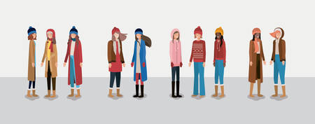 group of women with winter clothes vector illustration designのイラスト素材