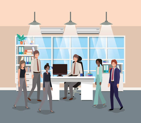modern office with business people vector illustration designのイラスト素材