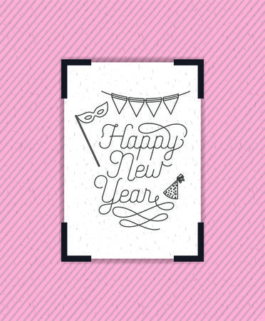 happy new year frame with party icons vector illustration designのイラスト素材