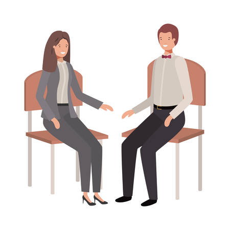 couple of business sitting in chair avatar character vector illustration desingのイラスト素材