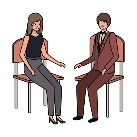 couple of business sitting in chair avatar character vector illustration desingのイラスト素材