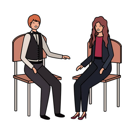 couple of business sitting in chair avatar character vector illustration desingのイラスト素材
