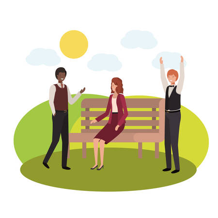 group of business in park chair with landscape vector illustration desingのイラスト素材