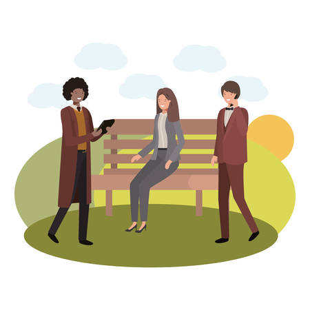 group of business in park chair with landscape vector illustration desingのイラスト素材