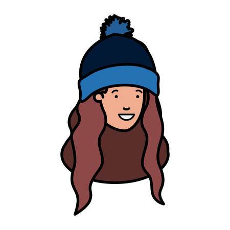 head of woman with winter hat avatar character vector illustration designのイラスト素材