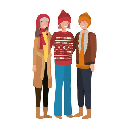 group of people with winter clothes avatar character vector illustration designのイラスト素材