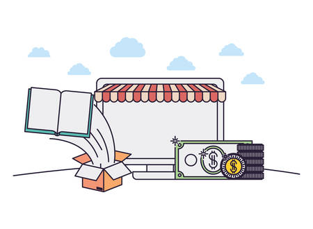 computer screen with tent and dollar vector illustration designのイラスト素材