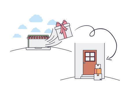 portable with tent and gift coming to door vector illustration designのイラスト素材