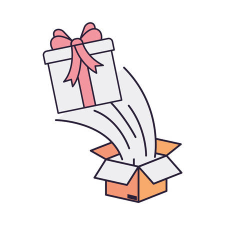 cardboard box with gift out coming vector illustration designのイラスト素材