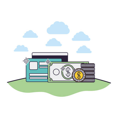 credit card with dollar and coins vector illustration desingのイラスト素材