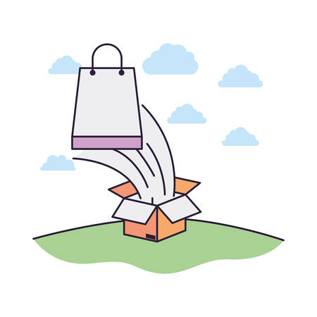 cardboard box with shopping bag coming out vector illustration designのイラスト素材