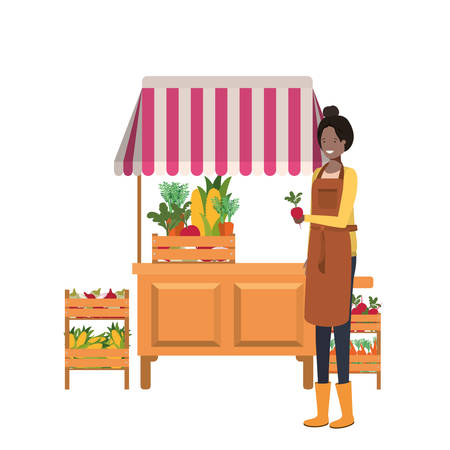 vegetable seller woman with kiosk isolated icon vector illustration designのイラスト素材