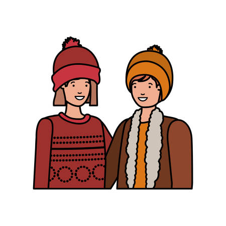 couple with winter clothes avatar character vector illustration designのイラスト素材