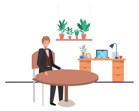 businessman sitting in the living room vector illustration desingのイラスト素材