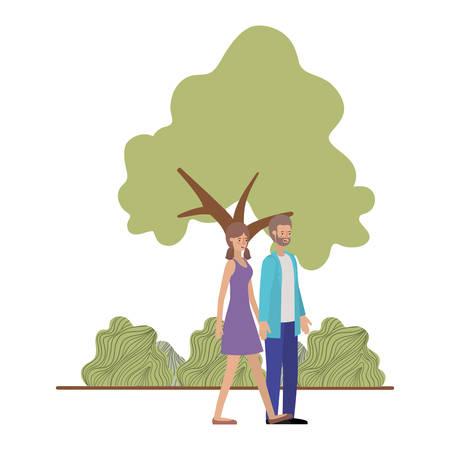 young couple in the landscape avatar character vector illustration desingのイラスト素材