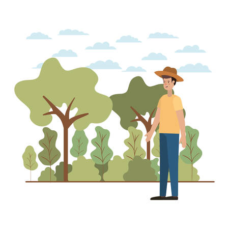 young man in the landscape avatar character vector illustration desingのイラスト素材