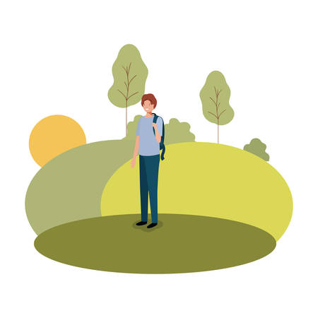 young man with school bag in the park vector illustration designのイラスト素材