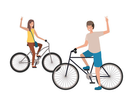 young couple in bicycle characters vector illustration designのイラスト素材