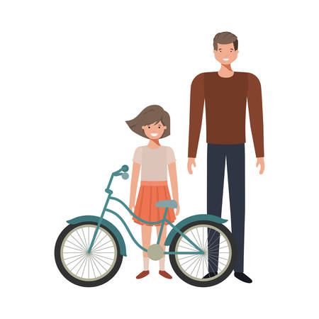 father and daughter with bycicle avatar character vector illustration desingのイラスト素材