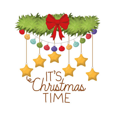 merry christmas time and garland with christmas balls vector illustration deisgnのイラスト素材