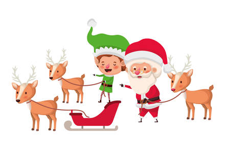 santa claus with elf in sleigh avatar character vector illustration designのイラスト素材