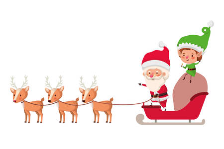 santa claus with elf in sleigh avatar character vector illustration designのイラスト素材