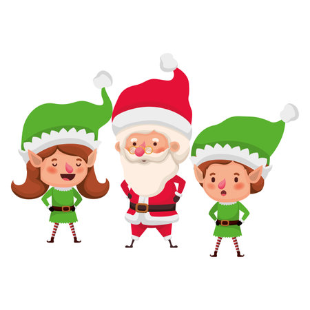 couple elf with santa claus avatar character vector illustration designのイラスト素材
