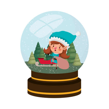 elf woman with sleigh crystal ball avatar chatacter vector illustration designのイラスト素材