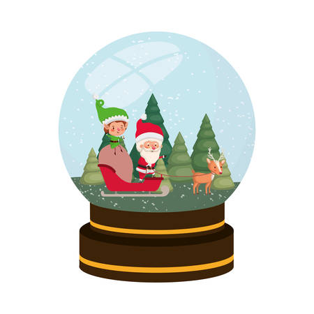 santa claus with elf in sleigh crystal ball avatar character vector illustration designのイラスト素材