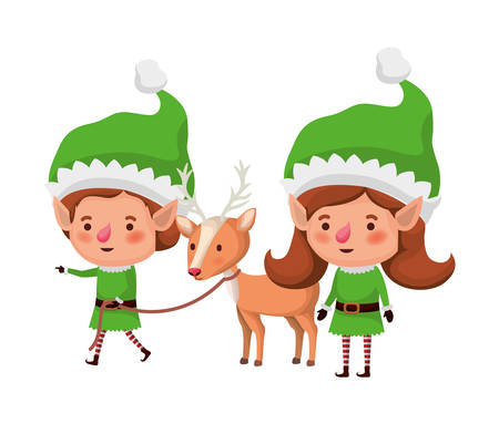 elf couple with reindeer avatar character vector illustration designのイラスト素材