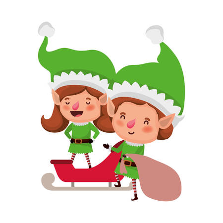 elf couple with sleigh avatar chatacter vector illustration designのイラスト素材