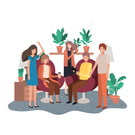 group of people using technology devices vector illustration designのイラスト素材