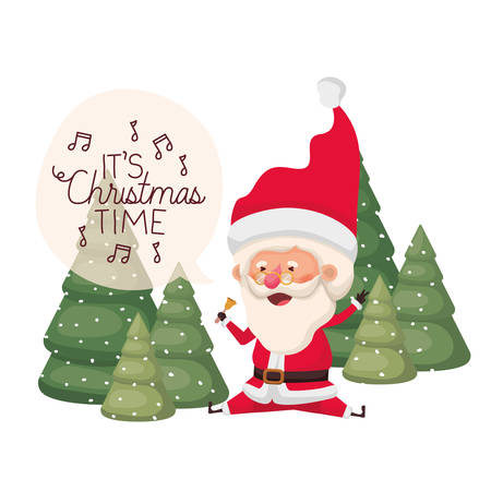 santa claus with speech bubble about christmas and trees vector illustration designのイラスト素材