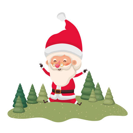 santa claus moving and christmas trees avatar character vector illustration deisgnのイラスト素材