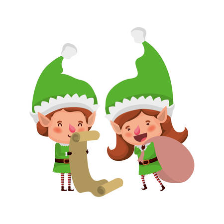 elf couple with list gifts avatar character vector illustration designのイラスト素材