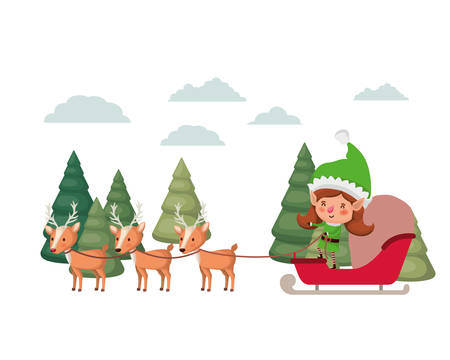 elf woman with sleigh and reindeer avatar chatacter vector illustration designのイラスト素材