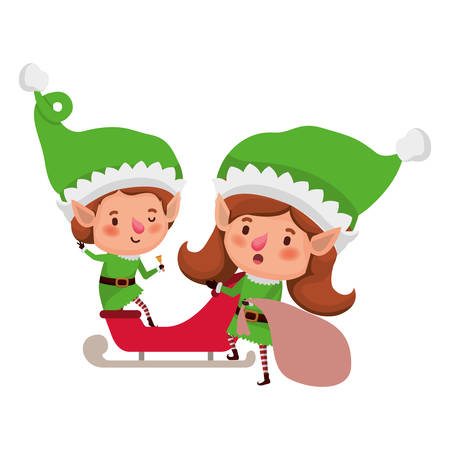 elf couple with sleigh avatar chatacter vector illustration designのイラスト素材