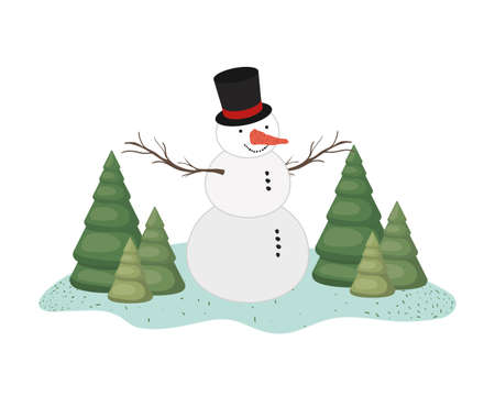 snow man with pine trees isolated icon vector illustration designの写真素材