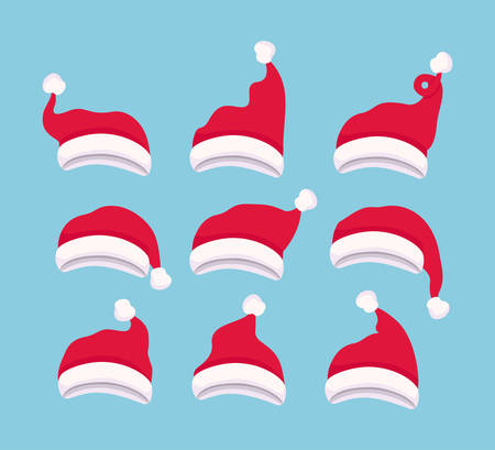 set of santa claus hats vector illustration designのイラスト素材