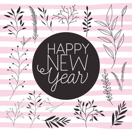 frame with happy new year lettering and wreath crown vector illustrationのイラスト素材