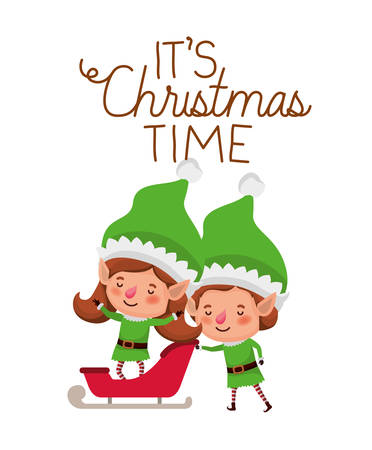 elf couple with sleigh avatar chatacter vector illustration designのイラスト素材