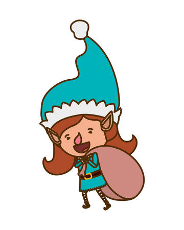 elf woman with gift bag avatar character vector illustration designのイラスト素材