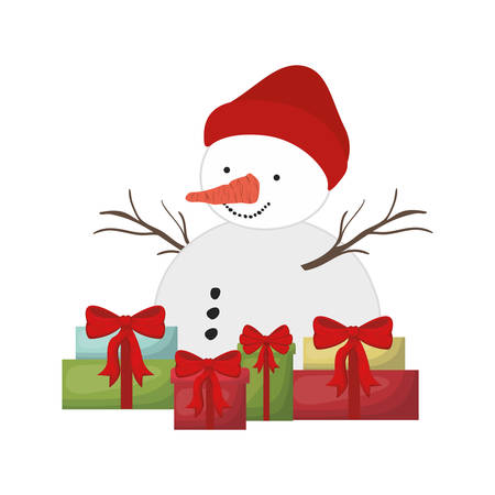 gift boxes and snow man isolated icon vector illustration designのイラスト素材
