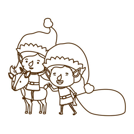 elf couple with reindeer avatar character vector illustration designのイラスト素材