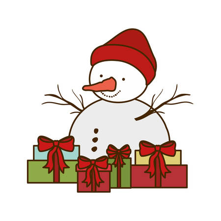 gift boxes and snow man isolated icon vector illustration designのイラスト素材