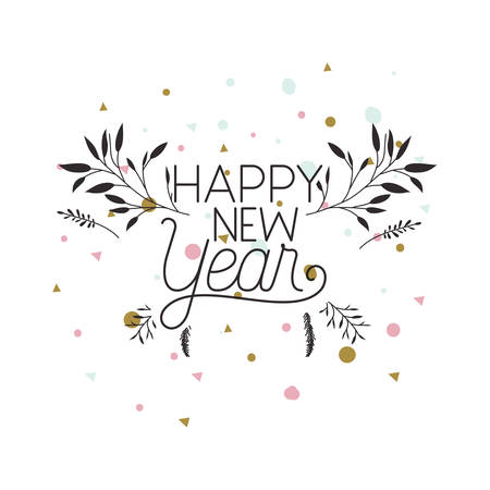 happy year with branch and leaves isolated icon vector illustration designのイラスト素材