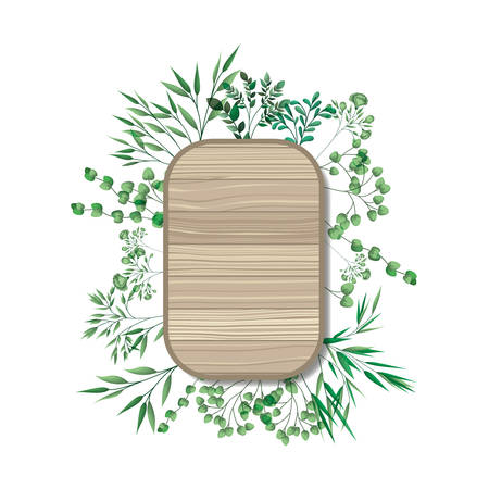 rectangle of wooden with branches and leafs vector illustration desingのイラスト素材
