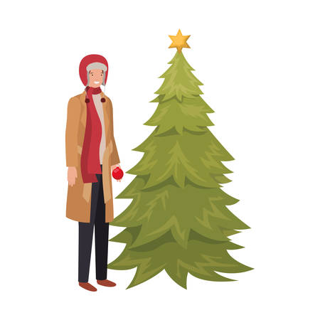 man with christmas tree avatar character vector illustration desingのイラスト素材