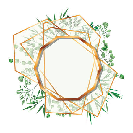 golden frame decagon with foliage isolated icon vector illustration desingのイラスト素材