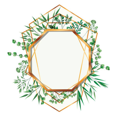 golden frame octagon with foliage isolated icon vector illustration desingのイラスト素材